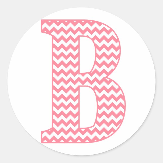 Preppy Classic Pink Chevon Letter B Monogram Classic Round Sticker (Front)