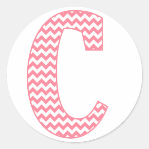 Preppy Classic Pink Chevon Letter C Monogram Round Sticker