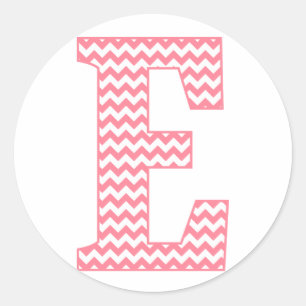 Preppy Classic Pink Chevon Letter E Monogram Round Sticker