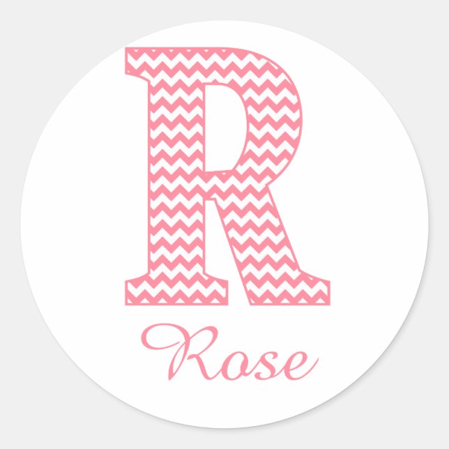 Preppy Classic Pink Chevon Letter R Monogram Classic Round Sticker (Front)