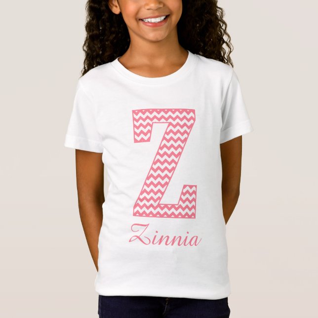 Preppy Classic Pink Chevron Letter Z Monogram T-Shirt (Front)