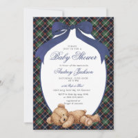 Preppy Classic Polo Bear Navy Plaid Baby Shower