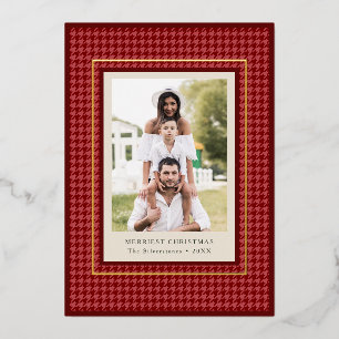 Preppy Classic Red Houndstooth Christmas Photo