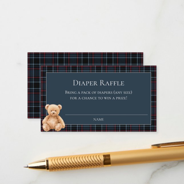 Preppy Classic Teddy Bear Baby Shower  Enclosure Card (Front/Back In Situ)