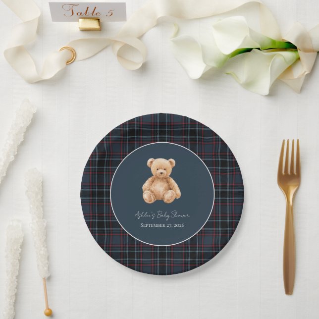 Preppy Classic Teddy Bear Baby Shower  Paper Plate (Wedding)