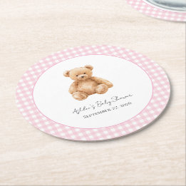 Preppy Classic Teddy Bear Baby Shower  Round Paper Coaster