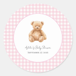 Preppy Classic Teddy Bear Baby Shower  Round Stick Sticker