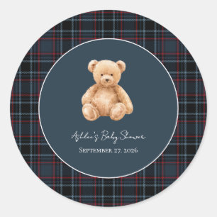 Preppy Classic Teddy Bear Baby Shower  Round Sticker