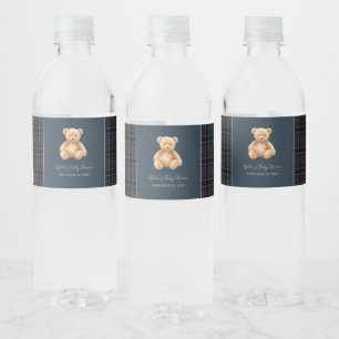 Preppy Classic Teddy Bear Baby Shower Water Bottle Label