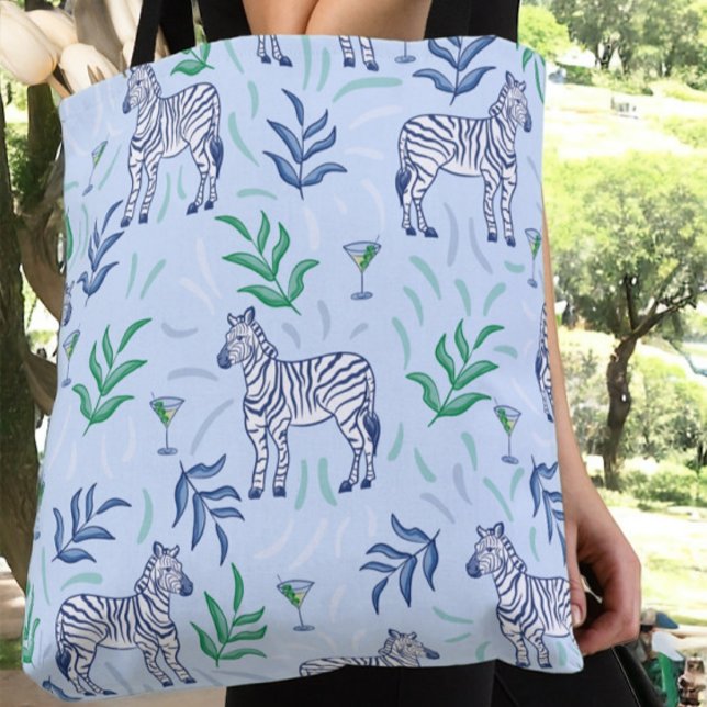 Preppy Classic Zebras and Martinis Blue  Tote Bag (Creator Uploaded)