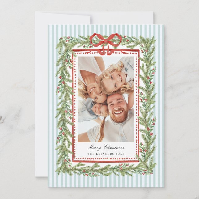 Preppy Coastal Bow Family Photo Christmas Holiday  (Front)