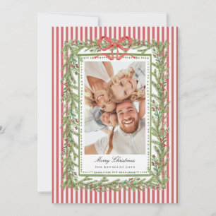 Preppy Coastal Bow Family Photo Christmas Holiday Card