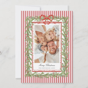Preppy Coastal Bow Family Photo Christmas Holiday  Card