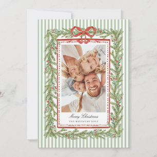 Preppy Coastal Bow Family Photo Christmas Holiday Card