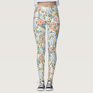 Preppy Coastal Chic Pickleball Blue & Blush Pink Leggings
