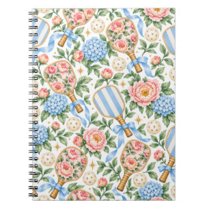 Preppy Coastal Chic Pickleball Blue & Blush Pink Notebook