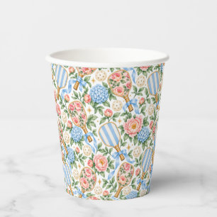 Preppy Coastal Chic Pickleball Blue & Blush Pink Paper Cups