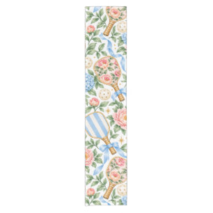Preppy Coastal Chic Pickleball Blue & Blush Pink Short Table Runner