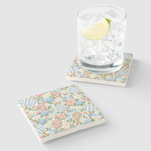 Preppy Coastal Chic Pickleball Blue & Blush Pink Stone Coaster