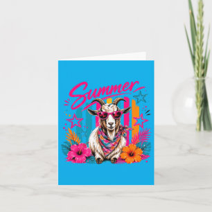 Preppy Coastal Goat Summer Striped Retro Graphic Card