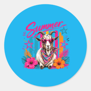 Preppy Coastal Goat Summer Striped Retro Graphic Classic Round Sticker