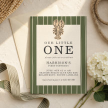 Preppy Coastal Lobster First Birthday Invitation
