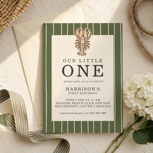 Preppy Coastal Lobster First Birthday Invitation (Preppy Coastal Lobster First Birthday Invitation)