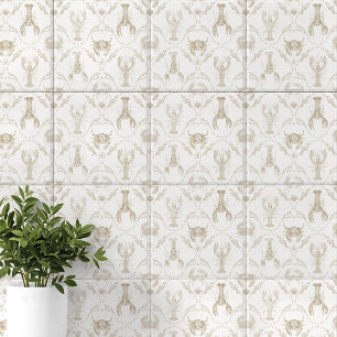 Preppy Coastal Lobsters and Crabs in Sandy Beige Tile