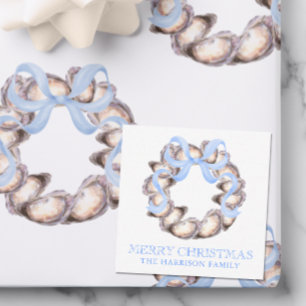 Preppy Coastal Oyster Bow Wreath Christmas Card