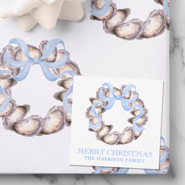 Preppy Coastal Oyster Bow Wreath Christmas Card (Creator Uploaded)