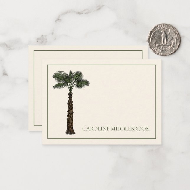 Preppy Coastal Palm Tree Personalized Card (Front/Back In Situ)