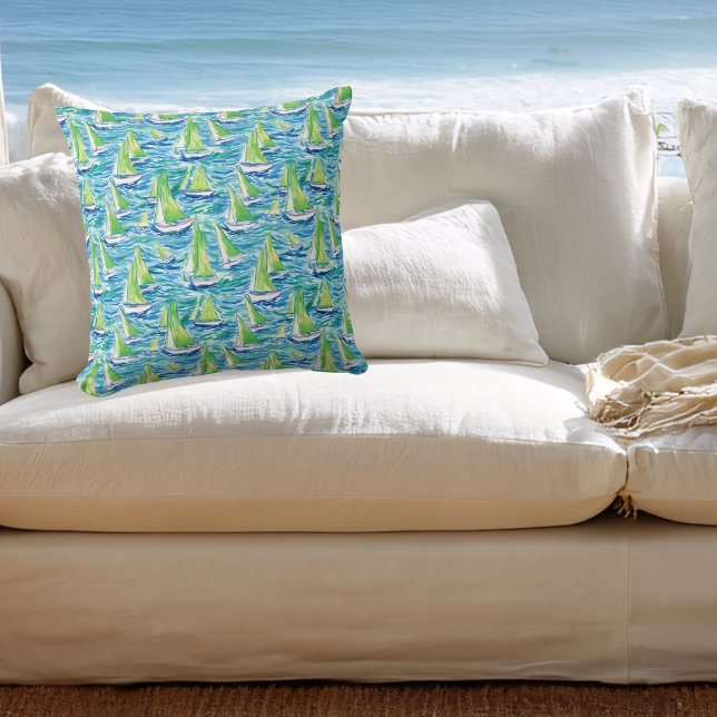 Preppy Coastal Sailboats Cushion (Creator Uploaded)