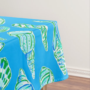 Preppy Coastal Sea Shells / Blue Beach Decor  Tablecloth