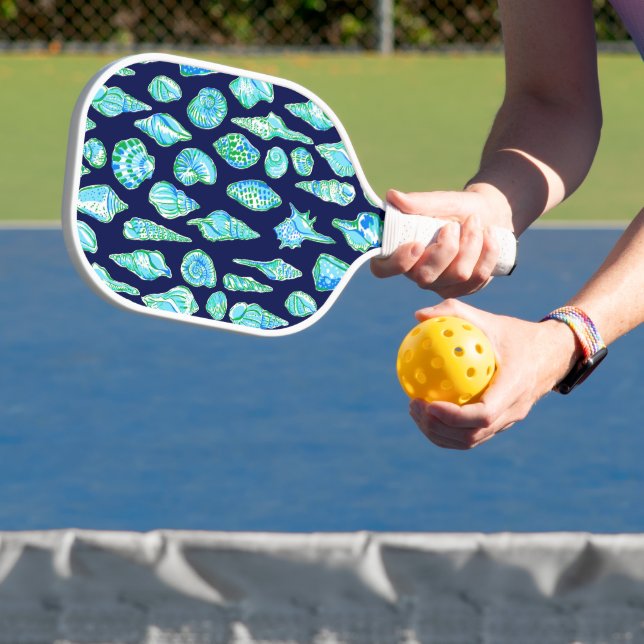 Preppy Coastal Sea Shells on Navy Seaside  Pickleball Paddle (Insitu)