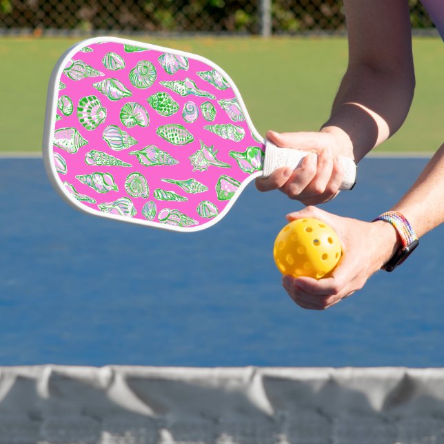Preppy Coastal Sea Shells on Pink Seaside  Pickleball Paddle (Insitu)