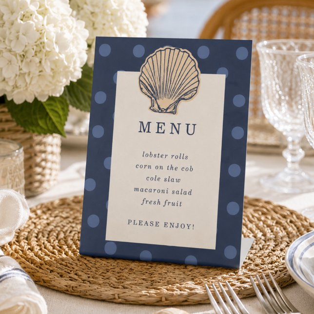 Preppy Coastal Shell First Birthday Menu Sign (Preppy Coastal Shell First Birthday Menu Sign)