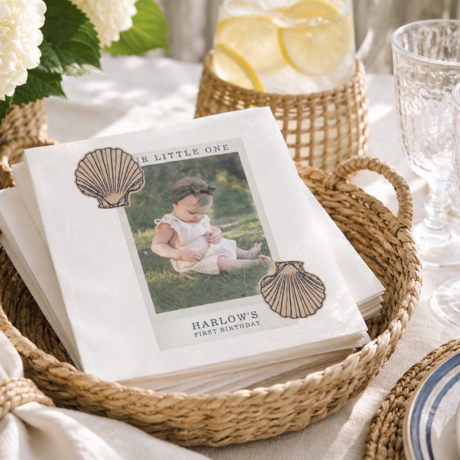 Preppy Coastal Shell First Birthday Napkin (Preppy Coastal Shell First Birthday Napkins)