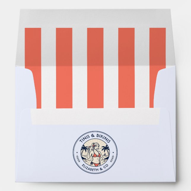 Preppy Coastal Tinis & Bikinis Beach Bachelorette Envelope (Back (Bottom))