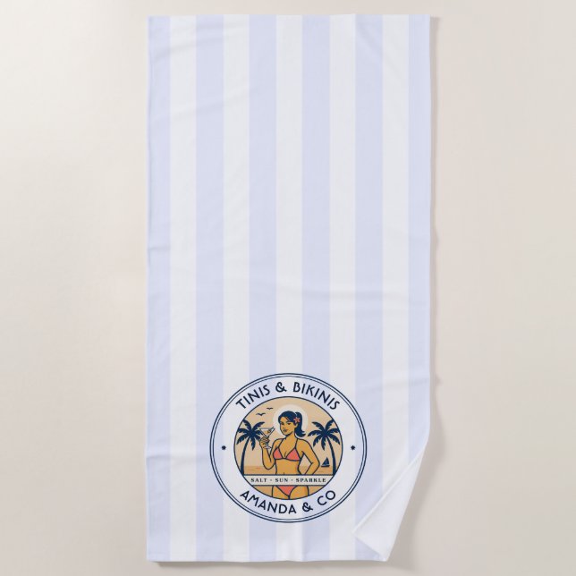 Preppy Coastal Tinis & Bikinis Personalised Beach Towel (Front)