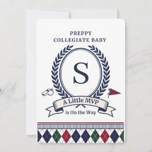Preppy Collegiate Monogram   Baby Shower Invitation