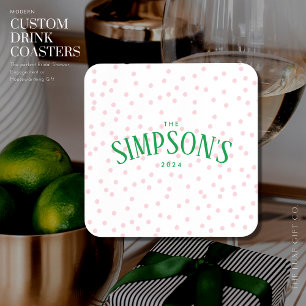 Preppy Colorful Pink and Green Spot Engagement  Coaster