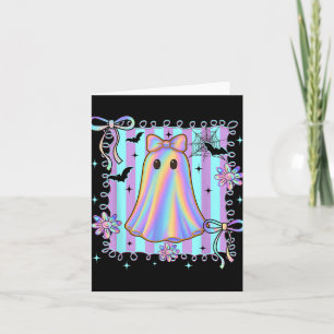 Preppy Colourful Coquette Bow Ghost Boo Girl Spook Card