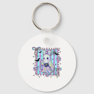 Preppy Colourful Coquette Bow Ghost Boo Girl Spook Key Ring
