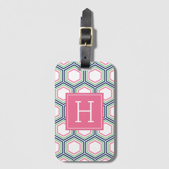 Preppy Colourful Geometric Pattern Monogrammed Luggage Tag (Front Vertical)