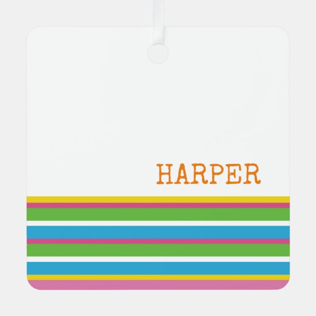 Preppy Colourful Stripes NAME Modern Fun Hip Metal Tree Decoration (Front)