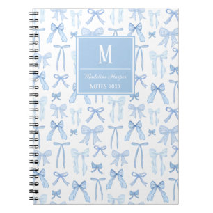 Preppy Coquette Blue Bows Monogram Personalised Notebook