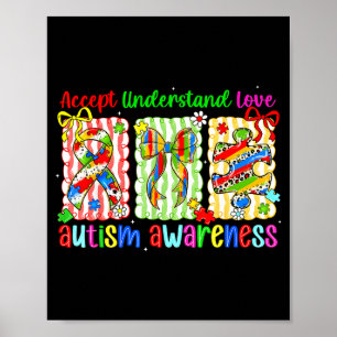 Preppy coquette bow autism awareness accept poster