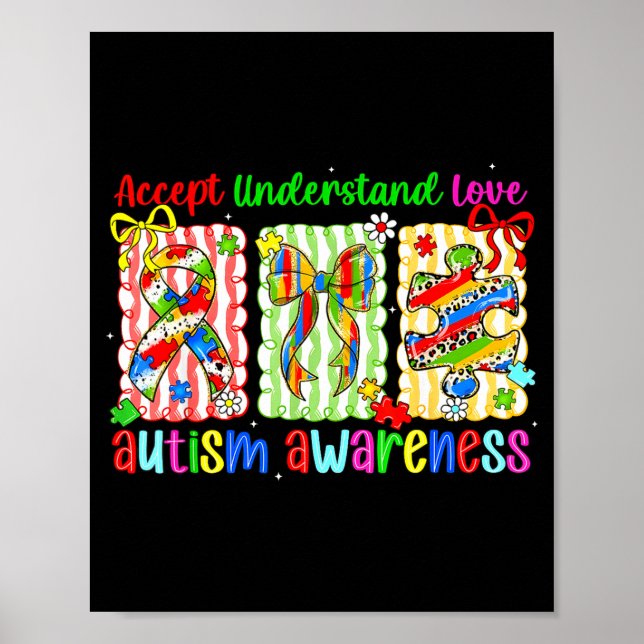 Preppy coquette bow autism awareness accept poster (Front)