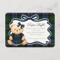 Preppy Coquette Bow Bear Tartan Diaper Raffle Card