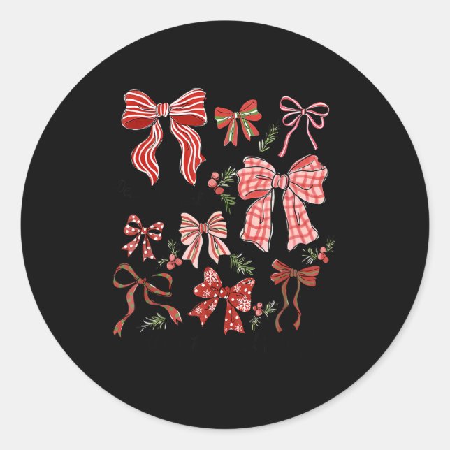 Preppy Coquette Bow Deck The Halls With Bows And H Classic Round Sticker (Front)